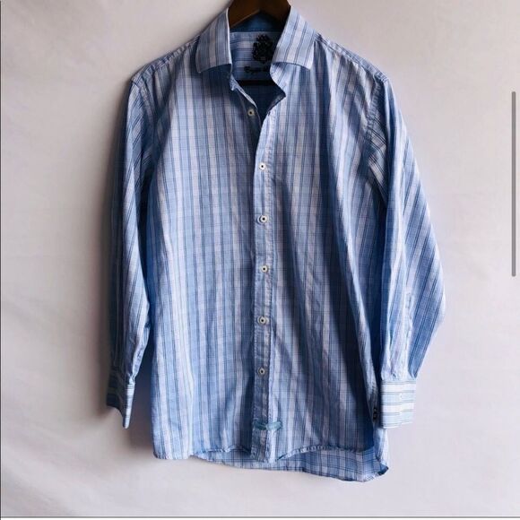 Men's English Laundry Blue & White Plaid Button Down Shirt - Picture 2 of 9